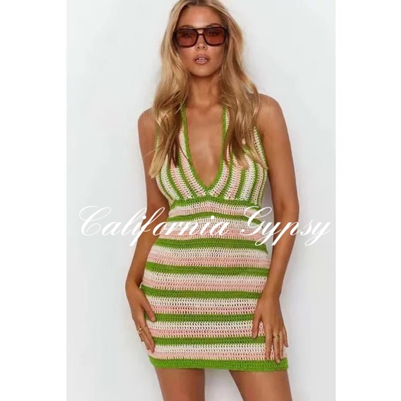 Crochet Boho Halter Mini Dress - Picture 5 of 12